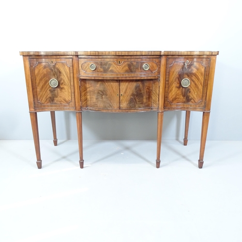 2128 - A 19th century mahogany and ebony strung sideboard of serpentine form. 139x92x60cm. With key.