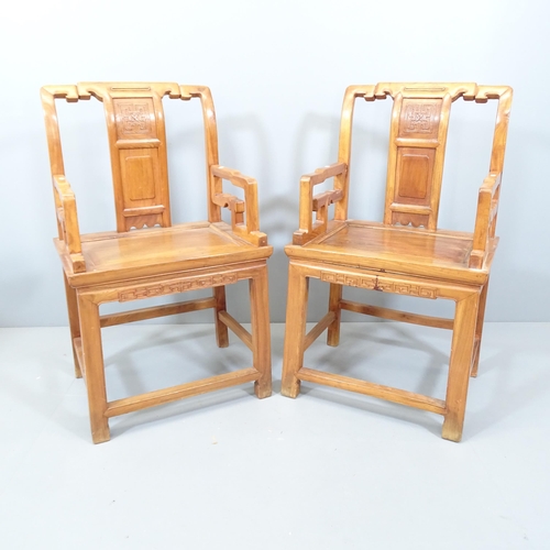 2134 - A pair of modern hardwood Chinese throne chairs.