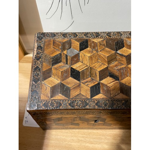 76 - 2 x 19th century Tunbridge Ware boxes, comprising a cube parquetry inlaid stationery box with slopin... 