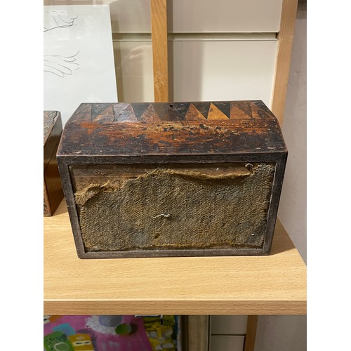 76 - 2 x 19th century Tunbridge Ware boxes, comprising a cube parquetry inlaid stationery box with slopin... 