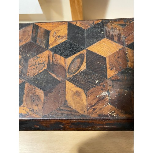 76 - 2 x 19th century Tunbridge Ware boxes, comprising a cube parquetry inlaid stationery box with slopin... 