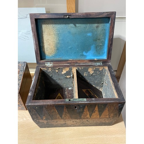 76 - 2 x 19th century Tunbridge Ware boxes, comprising a cube parquetry inlaid stationery box with slopin... 