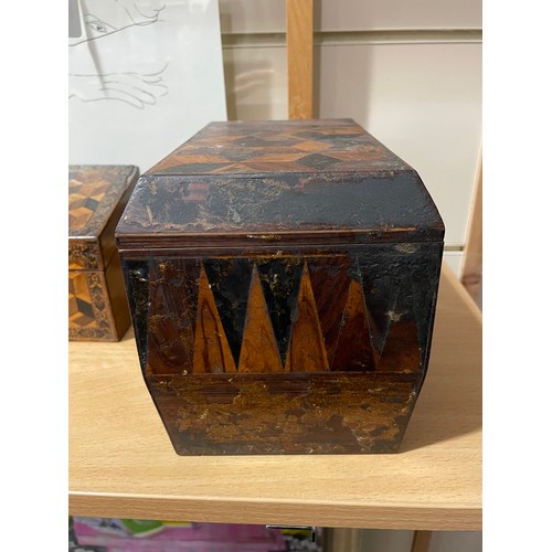 76 - 2 x 19th century Tunbridge Ware boxes, comprising a cube parquetry inlaid stationery box with slopin... 