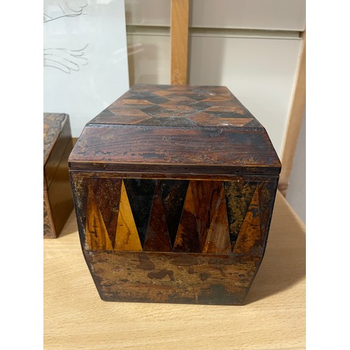 76 - 2 x 19th century Tunbridge Ware boxes, comprising a cube parquetry inlaid stationery box with slopin... 