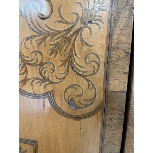 35 - A William and Mary walnut olivewood and kingwood cabinet on stand, circa 1690, the moulded cornice a... 