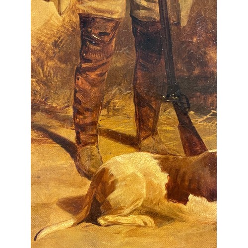 729 - Henry Hall (circa 1820 - circa 1890), gamekeeper ponies and hounds in the farmyard, oil on canvas, s... 