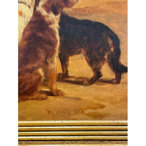 729 - Henry Hall (circa 1820 - circa 1890), gamekeeper ponies and hounds in the farmyard, oil on canvas, s... 