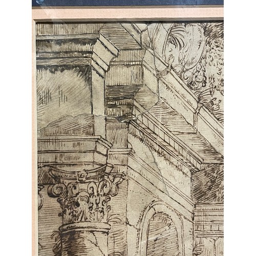 723 - Circle of Johannes Lingelbach, busy Italianate harbour scene, 17th/18th century, brown ink/black cha... 