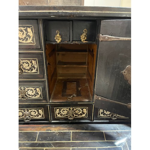 264 - An 18th century Italian ebonised table-top cabinet with ivory engraved panels of Classical form, wit... 