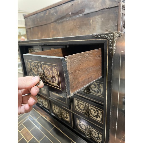 264 - An 18th century Italian ebonised table-top cabinet with ivory engraved panels of Classical form, wit... 