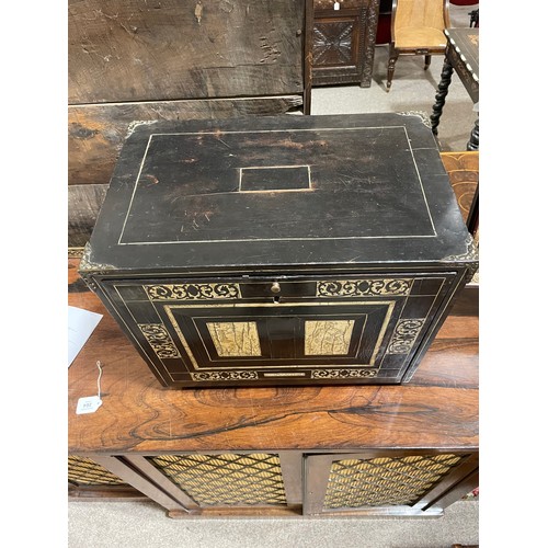 264 - An 18th century Italian ebonised table-top cabinet with ivory engraved panels of Classical form, wit... 