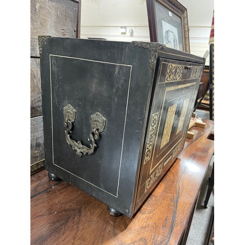 264 - An 18th century Italian ebonised table-top cabinet with ivory engraved panels of Classical form, wit... 