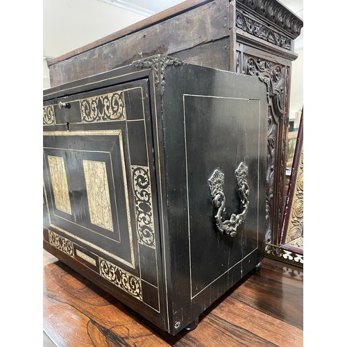 264 - An 18th century Italian ebonised table-top cabinet with ivory engraved panels of Classical form, wit... 