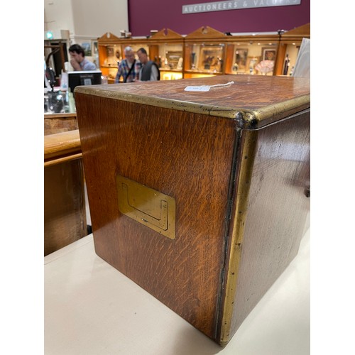 19 - A Victorian brass-bound oak cabinet, with 2 front doors enclosing 3 inner drawers, width 47cm, depth... 