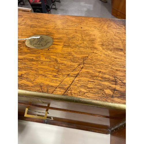 19 - A Victorian brass-bound oak cabinet, with 2 front doors enclosing 3 inner drawers, width 47cm, depth... 