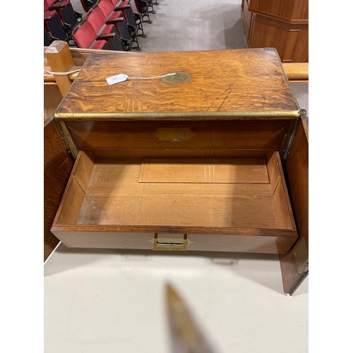 19 - A Victorian brass-bound oak cabinet, with 2 front doors enclosing 3 inner drawers, width 47cm, depth... 