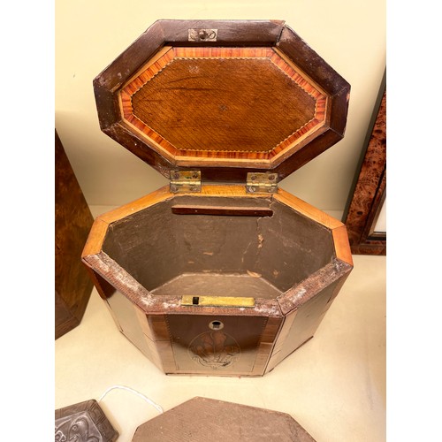 83 - 2 x 18th century tea caddies, comprising a burr-walnut caddy with canted corners, height 13cm, width... 