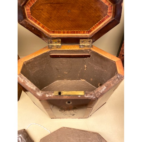 83 - 2 x 18th century tea caddies, comprising a burr-walnut caddy with canted corners, height 13cm, width... 