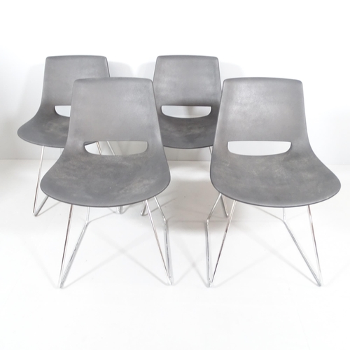 2030 - A set of four contemporary Palm dining chairs by Arper, with black polyethylene shell on stainless s... 