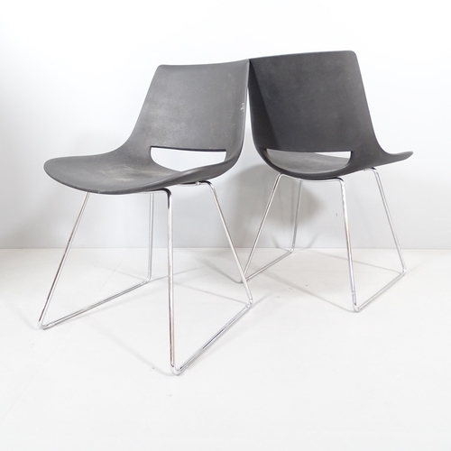 2030 - A set of four contemporary Palm dining chairs by Arper, with black polyethylene shell on stainless s... 