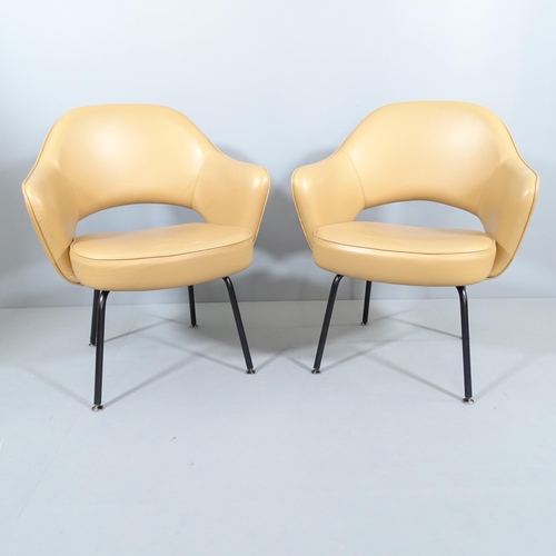 2031 - EERO SAARINEN - a pair of Knoll Executive armchairs in tan leather with impressed Knoll Studio and S... 