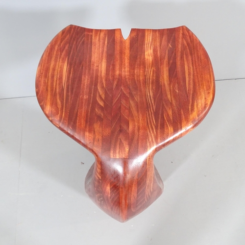 2036 - A 1980s whale tail flukes barstool of sculpted laminated wood block construction, in the manner of P... 