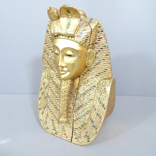 2042 - A gilt painted hardwood bust of King Tutankhamun. 40x63cm