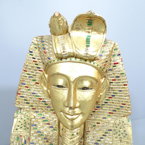 2042 - A gilt painted hardwood bust of King Tutankhamun. 40x63cm