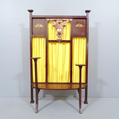 2043 - An Arts and Crafts mahogany fire screen with copper mount and painted decoration. Believed to have b... 