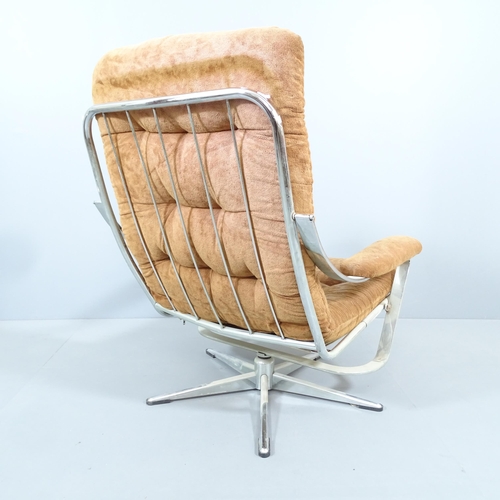 2000 - A mid-century design chrome and upholstered swivel lounge chair in the manner of Geoffrey Harcourt. ... 