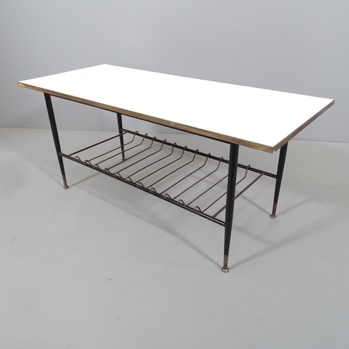 2005 - J W G PAYNE - a mid-century black painted brass coffee table with white formica top, with maker's si... 