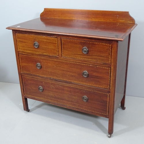 2147 - An Edwardian mahogany and chequer banded dressing chest, with raised back, two short and two long dr... 