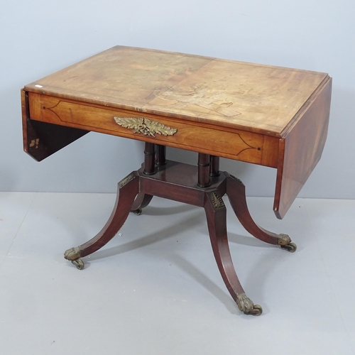 2152 - A Regency mahogany and ebony strung sofa table, with two frieze drawers, brass mounts and raised on ... 