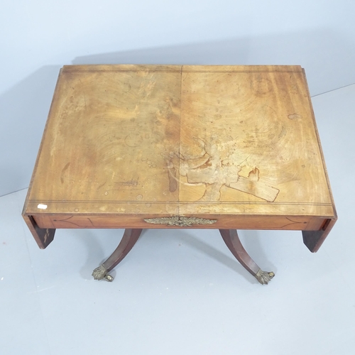 2152 - A Regency mahogany and ebony strung sofa table, with two frieze drawers, brass mounts and raised on ... 