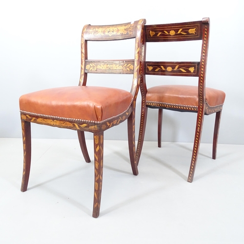 2171 - A pair of 19th century Dutch Regency marquetry inlaid mahogany side chairs, with studded leather uph... 