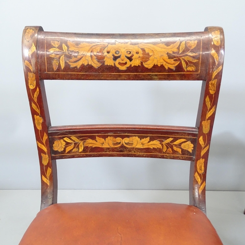 2171 - A pair of 19th century Dutch Regency marquetry inlaid mahogany side chairs, with studded leather uph... 