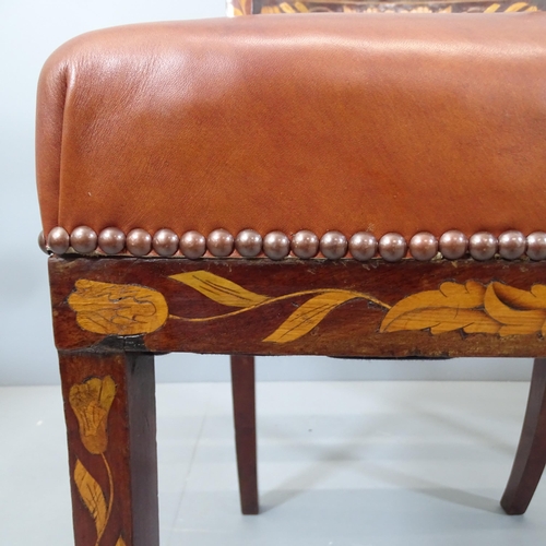 2171 - A pair of 19th century Dutch Regency marquetry inlaid mahogany side chairs, with studded leather uph... 