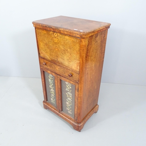 2174 - A Victorian walnut and mahogany escritoire / music cabinet, with satinwood inlaid decoration, fall f... 