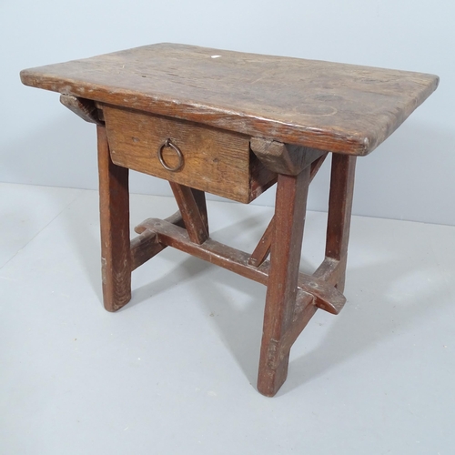 2186 - A rustic Welsh oak side table, with single frieze drawer. 68x57x42cm