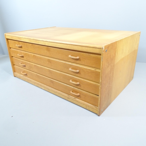 2206 - A large mid-to-late 20th century teak four drawer plan chest.  149x65x100cm.