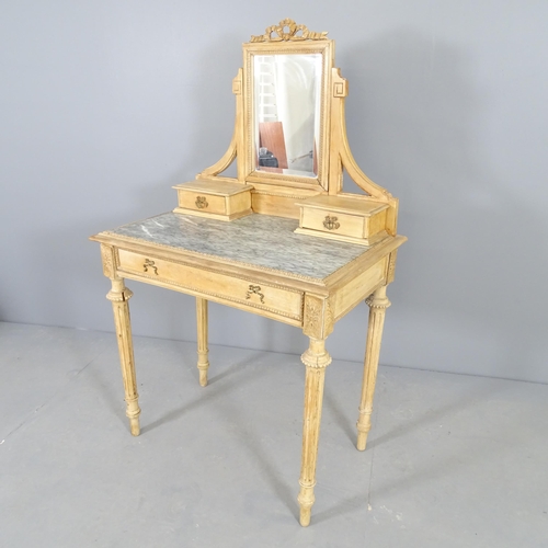 2509 - A Continental marble topped dressing table, with raised mirror back, three drawers and reeded legs. ... 