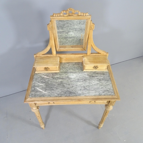 2509 - A Continental marble topped dressing table, with raised mirror back, three drawers and reeded legs. ... 