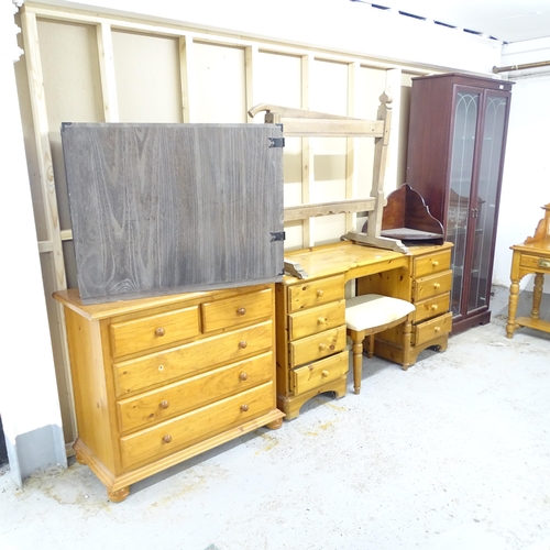 2514 - A pine chest of two short and three long drawers on bun feet,93x80x45cm, a pine dressing table with ... 