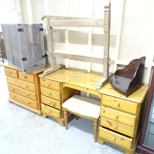 2514 - A pine chest of two short and three long drawers on bun feet,93x80x45cm, a pine dressing table with ... 