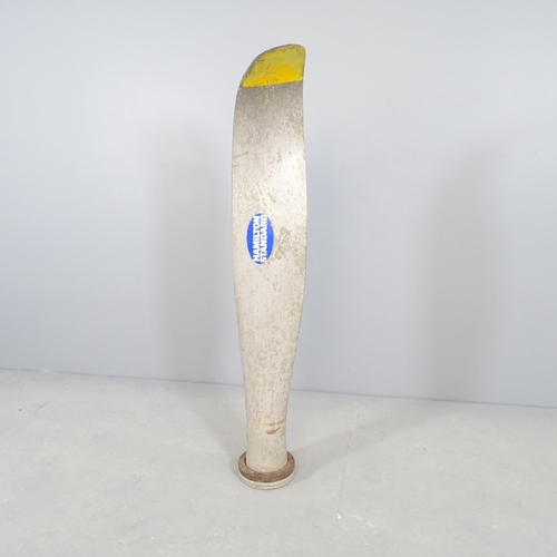 2529 - A large metal propellor blade with decal for Hamilton Standard. Height 118cm.