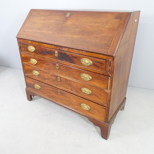 2530 - A 19th century mahogany bureau, the fall front revealing a fitted interior with four long drawers be... 