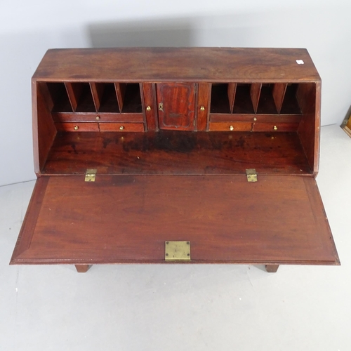 2530 - A 19th century mahogany bureau, the fall front revealing a fitted interior with four long drawers be... 