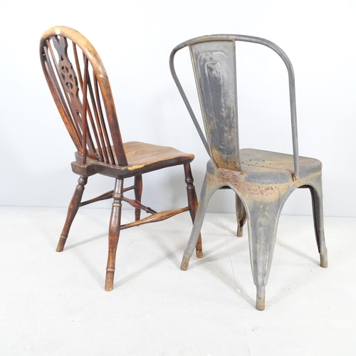 2534 - A Tolix style bistro chair, and an elm seated wheelback dining chair (2).