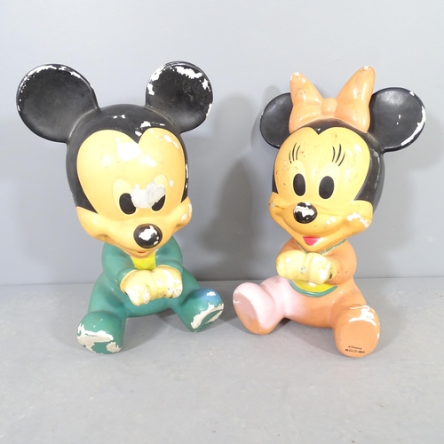 2535 - Two vintage fairground painted resin Disney Mickey and Minnie mouse figures, with stamps to left fee... 