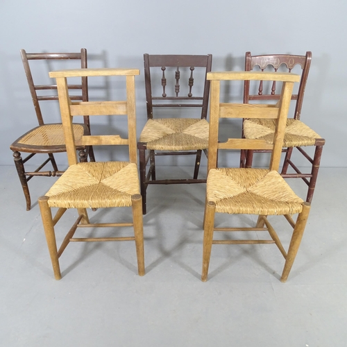 2536 - Two similar William Morris style rush seated chairs, and another cane seated chair, and a pair of ch... 